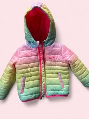 Nike Multicolor Rainbow Ombré Hooded Puffer Jacket, 18 Months